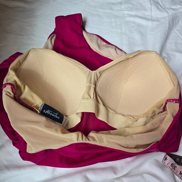 NWOT Swimsuits for All Plus Size 20 Cap Sleeve Cut-Out One-Piece 40D/DD Pink - Picture 7 of 12